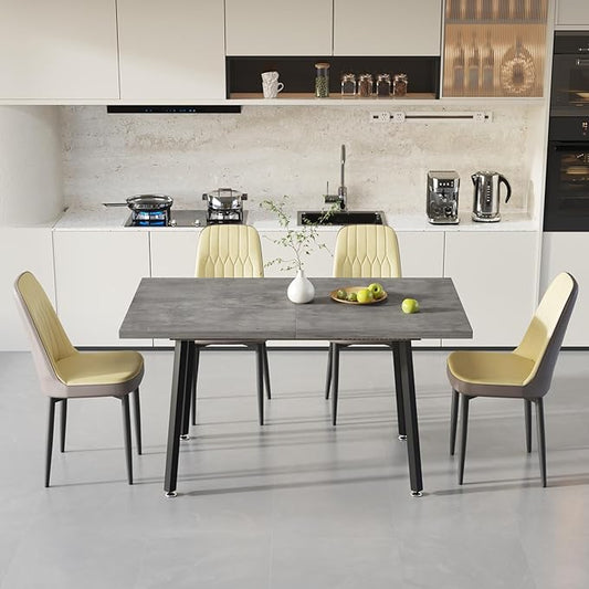 5 Piece Dining Table Set for 4-6,55-71" Extendable Dining Table Set with 4 Upholstered Chairs,Rectangle Kitchen Table Set for Small Space,Dining Room and Office,Grey