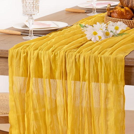 MLMC Gold Table Runner Rustic Fall Cheesecloth Table Runner 10ft Gauze Cheese Cloth Table Decoration 35x120 Inches for Wediing Picinc Party Family Gatherings Home Decor