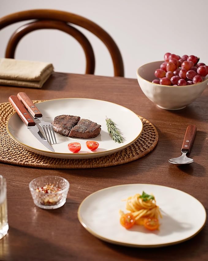 Famiware Dinnerware Sets for 8, Ocean Round 24-Piece Kitchen Plates and Bowls Sets, Microwave and Dishwasher Safe, Scratch Resistant, Vanilla White