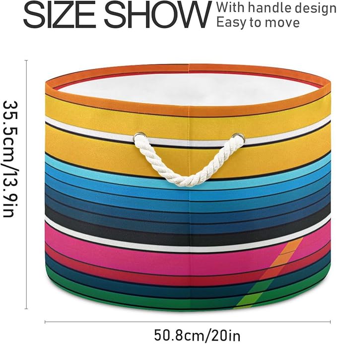 xigua Large Storage Basket Cotton Rope Basket Mexican Serape Blanket Stripes Colorful Baby Laundry Basket for Blankets Toys Storage Basket Laundry Hamper