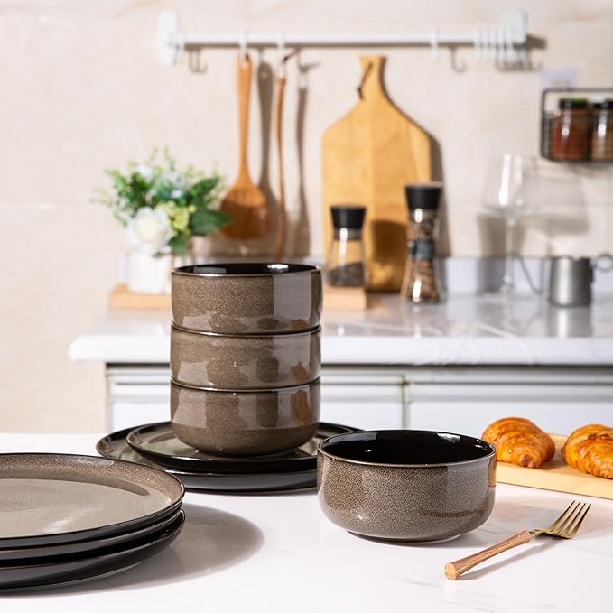 LERATIO Ceramic Dinnerware Sets for 8,Plates and Bowls Sets,Reactive Glaze Dishes Set,Highly Chip and Crack Resistant | Dishwasher & Microwave & Oven Safe Dishes set,Service for 8-Coffee (24pc)