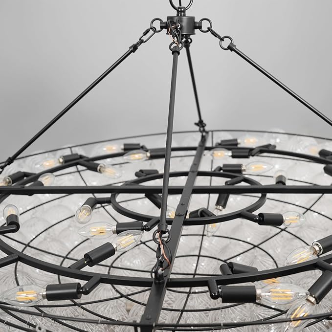 Bubble Chandelier Dia 55 Inch, Modern Hand Blown Glass Chandelie Cluster Glass Globe Pendant Light for Dining Room, Living Room, Farmhouse, 34 Lights