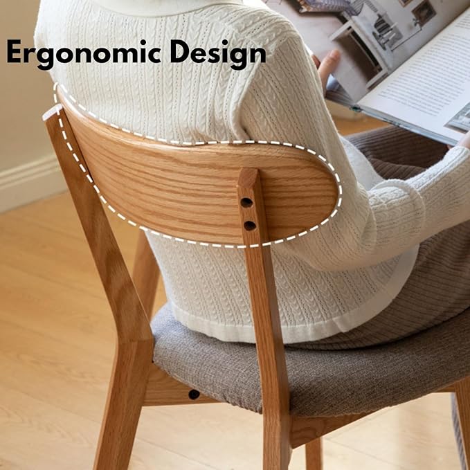 100% Solid Oak Wood Dining Chairs,Mid Century Modern Dining Chairs with Upholstered Cushion,Kitchen,Dining Room Chairs Set of 4 (4, Original Color White Upholstery)