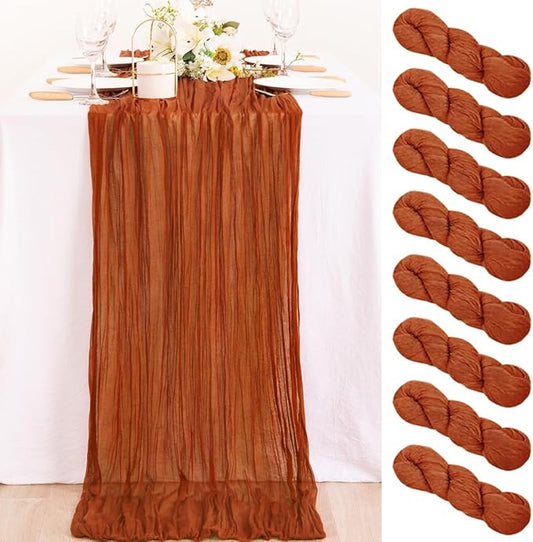 MLMC 8 Pack Terracotta Cheesecloth Table Runner 10ft Rustic Burnt Orange Cheese Cloth Fall Table Runner 35 x 120 inches for Wedding Bridal Shower Birthday Pinic Party Thanksgiving Decor