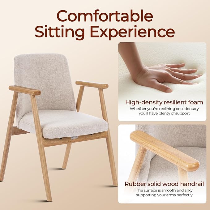 Mid Century Modern Living Room Accent Chair Comfy Reading Armchair with Solid Wood Legs, Soft Seat, Line Fabric for Bedroom, Office, Vanity