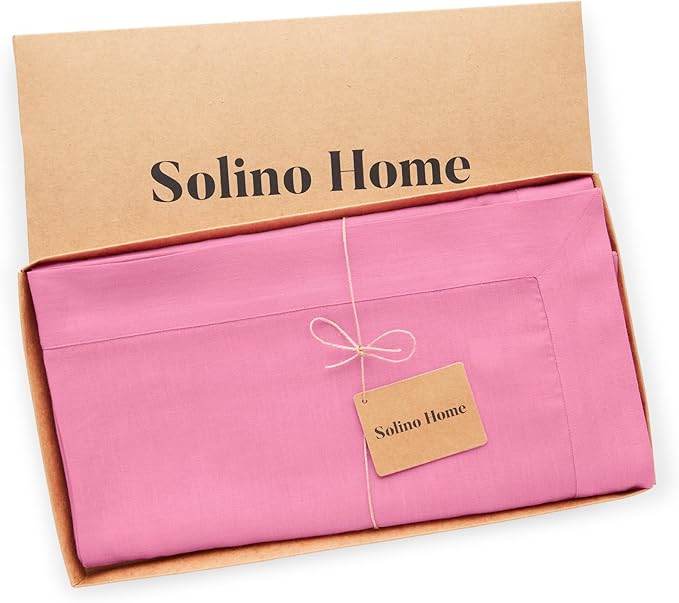 Solino Home Linen Tablecloth for Rectangle Tables 60 x 90 Inch - 100% Pure Linen Flamingo Pink Table Cloth - Fete, Machine Washable Cloth Tablecloth for Halloween