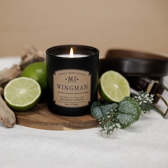 Manly Indulgence Wingman Scented Candles for Men, Premium Soy Blend Wax, 45H Burn, Candles for Home Scented, Gift-Ready Packaging - Made in The USA