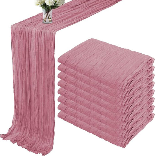 8 Pack 10ft Dusty Rose Cheese Cloth Table Runner 35x120 Inches Boho Gauze Rustic Wedding Cheesecloth Table Runners, Long Romantic Sheer Table Runner for Wedding Bridal Baby Shower Party Decor