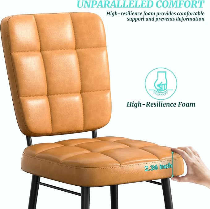 Leather Dining Chairs Set of 6, Upholstered Dining Room Kitchen Chairs with Thick Cushion, High Backrest, Metal Legs, Mid Century Modern Side Chair for Living Room Restaurant, Turmeric Brown