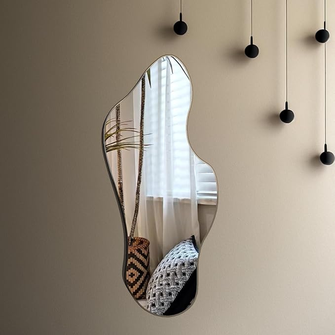 Irregular Wall Mirror, Asymmetrical Wall Mounted Mirror 19.6 x 47 Inch, Large Decorative Shaped Mirror for Living Room, Bedroom, Entryway, Cloud Shape