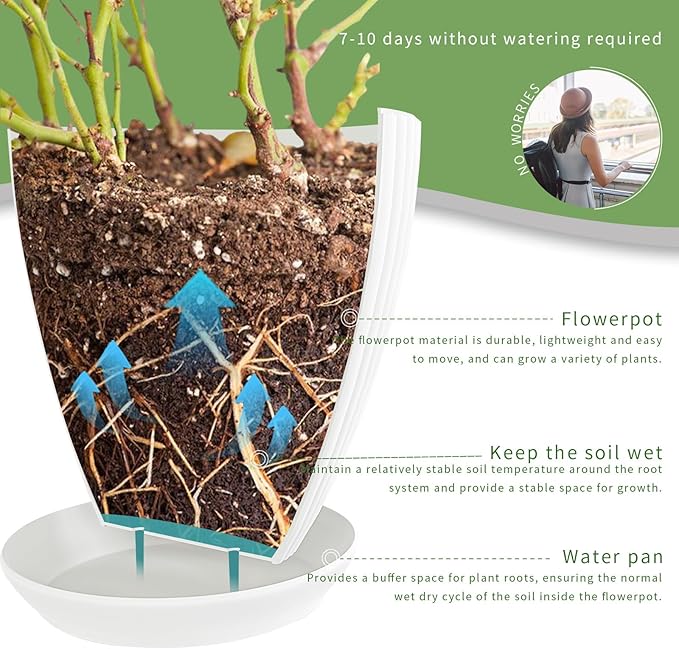 Plant Pots Indoor with Saucers & Drainage - 6 Pack Flower Pots - Plastic Planters for Indoor Planter - 7.5/6.6/5.8/5.0/4.3/3.5 inches Sizes for All Different Types of Plants - White