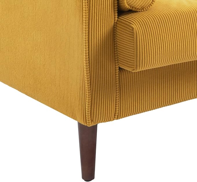 UIXE Accent Chair, Corduroy Upholstered Arm Chairs for Living Room, Comfy Armchair Mid-Century Track Armrest Single Sofa Bedroom Reading Seat with 2 Bolster Pillows - Yellow, Set of 1