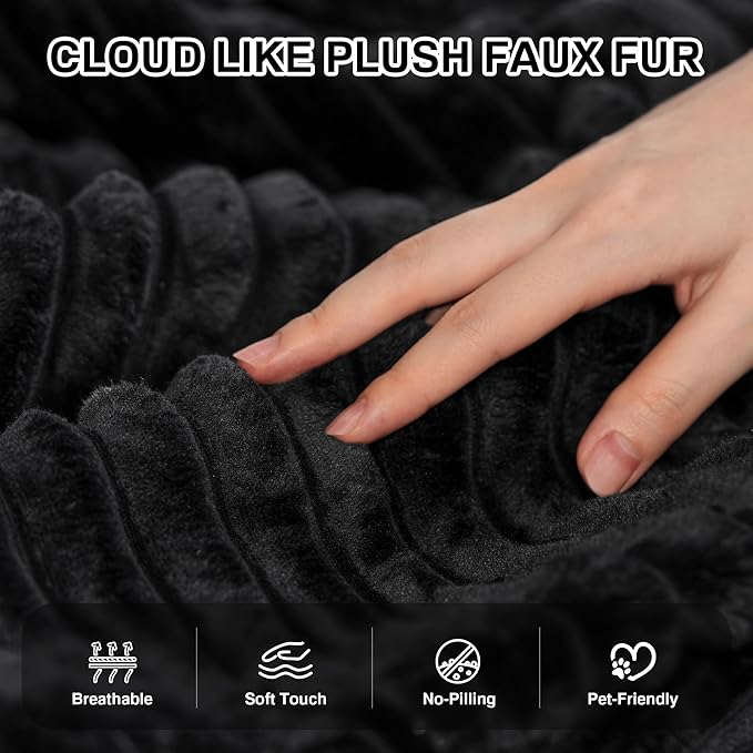 Chaise Lounge Chair Indoor, 67" Oversized Comfy Plush Fur Sleeper Sofa Bed with Cup Holders and Wide Armrests, Boneless Upholstered Recliner Bed, Modern Cloud Couch for Living Room, Black