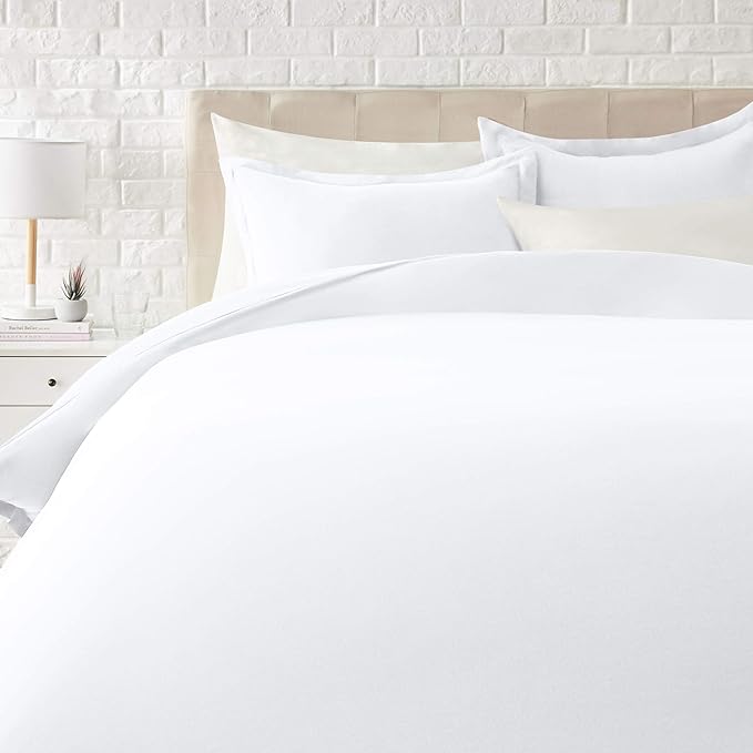 Amazon Basics Light-Weight 3 piece Microfiber Duvet Cover Set with Zipper Closure - King, 4 Pack, 108"x94", Bright White, Solid