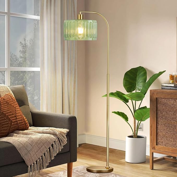 Gold Floor Lamp for Living Room,Bedroom,Mid Century Modern Standing Lamp with Remote,Dimmable Brass Tall Lamp Glass Lamp Vintage Retro Arc Floor Lamps Flower Floor Light Boho Bohemian