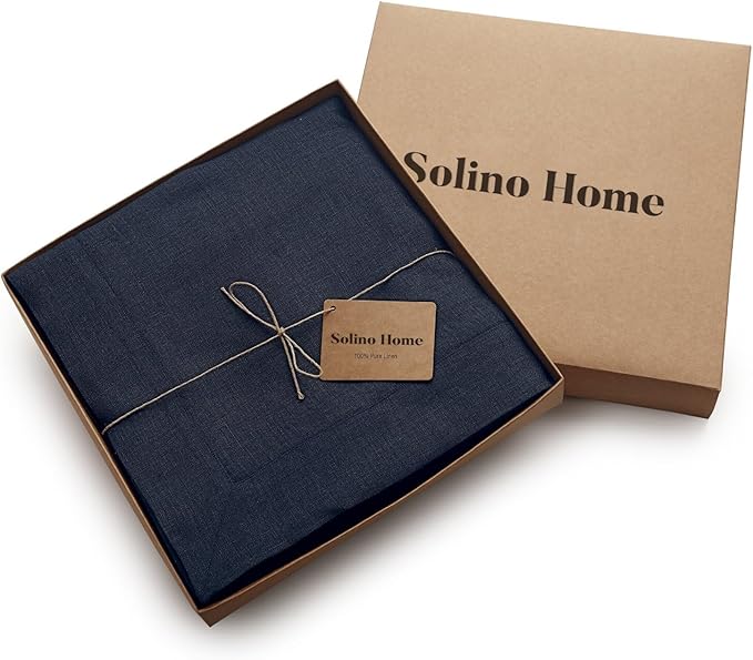 Solino Home Linen Navy Blue Tablecloth 60 x 132 Inch - 100% Pure Linen Rectangular Tablecloth - Machine Washable Table Cloth for Fall, Autumn, Thanksgiving, Christmas - Fete