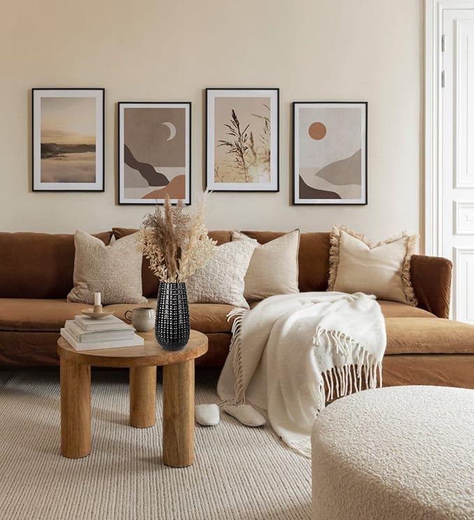 Black Ceramic Vases for Flowers, Boho Flower Vase for Home Decor, Farmhouse Distressed Decorative Vases for Pampas Grass, Mantel, Shelf, Living Room, Table Decoration