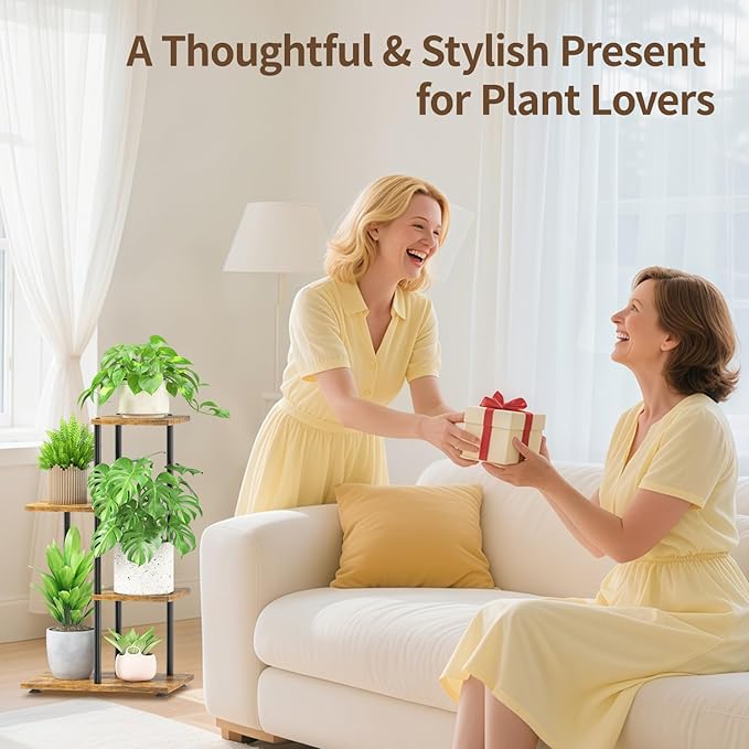 LASZOLA Black 3 Tiered Wood Plant Stand Indoor for Larger Heavy Duty Planter, Sturdy Multi Level Vertical Flowers Racks for Narrow Inside Floor, Decorate Shelving for Hold House Tree, Space Saving