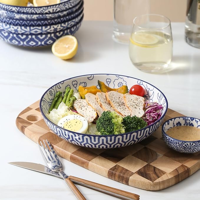 Selamica Ceramic Dinnerware Sets, 16 Pieces Dishes Set for 4, Highly Chip and Crack Resistant Plates and Bowls Sets, Dishwasher & Microwave Safe, Vintage Blue