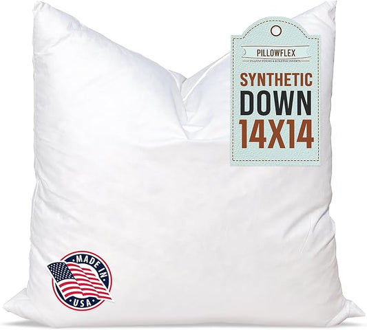 Pillowflex Synthetic Down Pillow Insert - 14x14 Down Alternative, Ultra Soft Throw Pillow, Small Sham Bed Sleeping Pillow - 1 Decorative Accent Form
