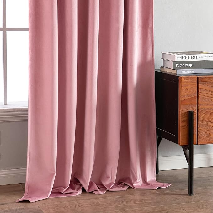MIULEE Velvet Curtains 108 inches Long 2 Panels - Luxury Blackout Curtains for Girls Bedroom Nursery Living Room Thermal Insulated Super Soft Window Drapes Rod Pocket & Back Tab, Blush Pink