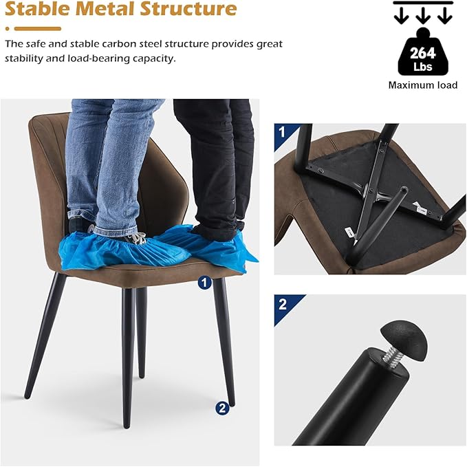 CLIPOP Faux Leather Dining Chairs Set of 6, Mid Century Modern Kitchen Chair, Upholstered Seat Leisure Side Chair with Backrests, Metal Legs for Living Room, Lounge, Guest Room, Brown