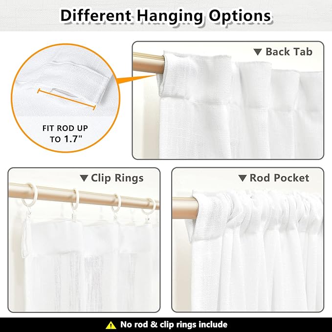 MYSKY HOME French Door Curtains for Closet Doorways, Window White Cotton Sheer Drapes Light Filtering Cute Curtain Panels Elegant Look for Classroom/Guestroom, 50" x 72", White, 2 PCs