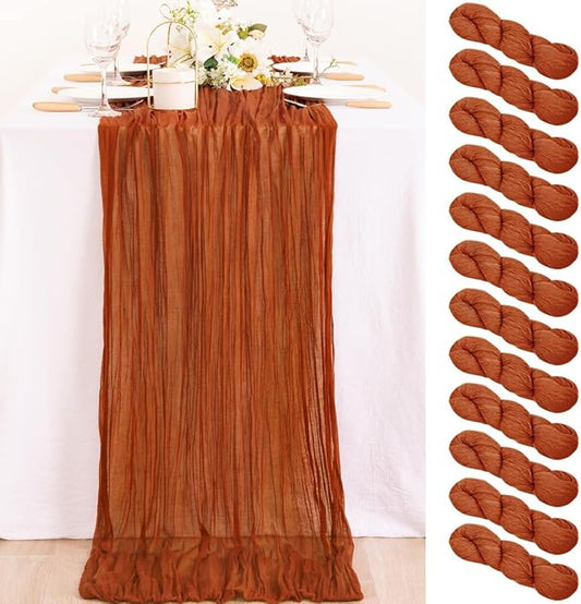 MLMC 12 Pack Terracotta Cheesecloth Table Runner 10ft Rustic Burnt Orange Fall Table Runner for Outdoor Picnic Gatherings Party Events Thanksgiving Decor