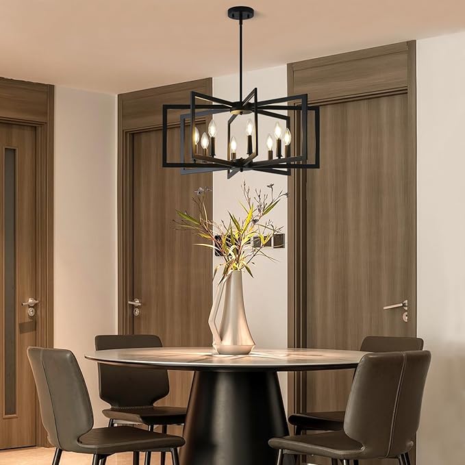 Black Chandelier for Dining Room, 8-Light Kitchen Chandelier Light Fixture Modern Metal Industrial Large Chandeliers for Farmhouse Entryway Living Room (E12 Bulbs Not Included)