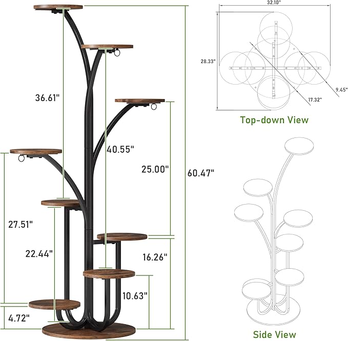 Plant Stand Indoor with Grow Lights, 8 Tier Tall Display Shelf for Cute Indoor Plants, 60" Tree-Shape Display Rack, Corner Plant Flower Pot Holder for Living Room, Patio, Balcony, Home Decor