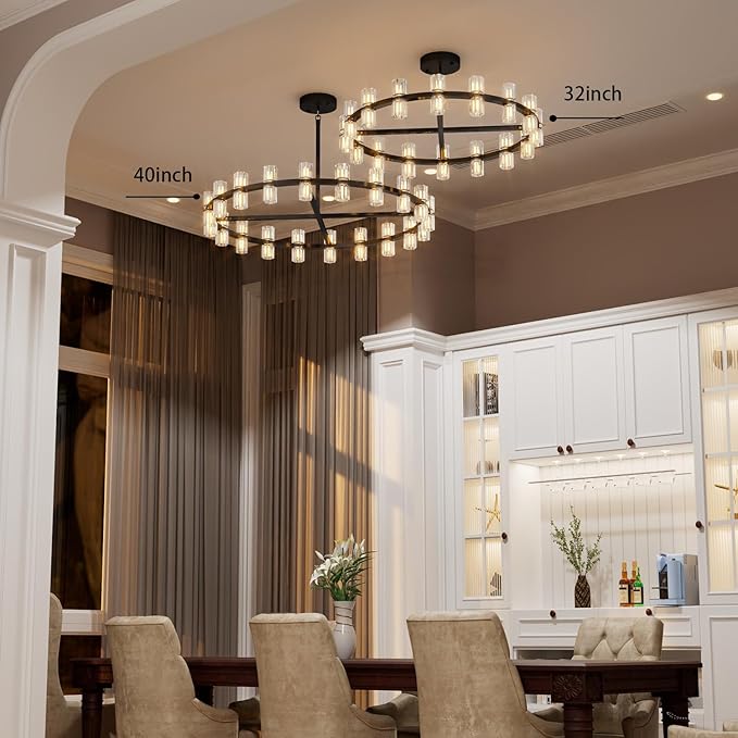 Dia 40" Modern Black Crystal Chandelier,40-Lights Crystal Chandeliers for Dining Room,Wagon Wheel Chandelier for Living Room Foyer Modern Farmhouse Chandelier