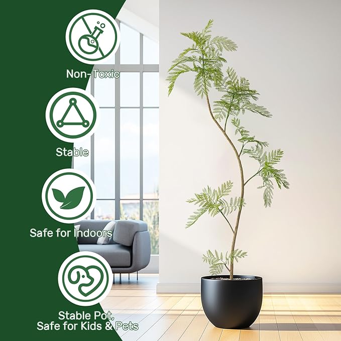 7.2FT Artificial Tree Fake Jacaranda Tree,Faux Tall Tree Lifelike Green Leaves Large Plants Indoor Fake Trees for Home Decor