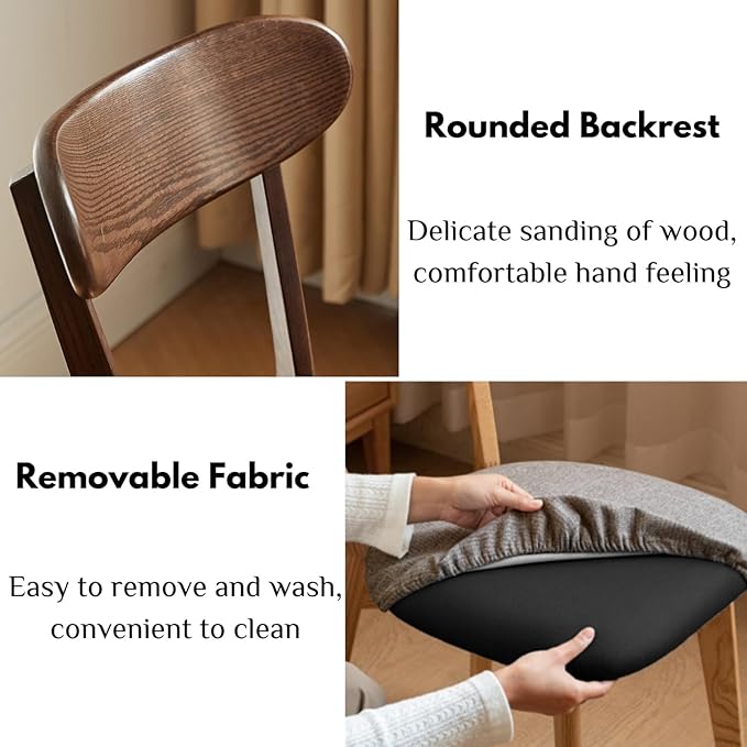 100% Solid Oak Wood Dining Chairs,Mid Century Modern Dining Chairs with Upholstered Cushion,Kitchen,Dining Room Chairs Set of 1/2/4 (1, Walnut Color Grey Upholstery)