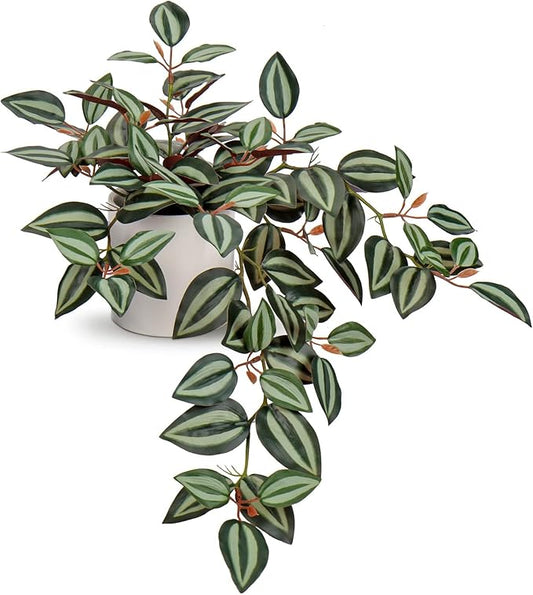 Fake Hanging Plants, 20 Inch Artificial Ivy Plant in Ceramic Pot Faux Vine Potted for Home Bedroom Office Table Shef Indoor Outdoor Decor Desk (Green/Red)