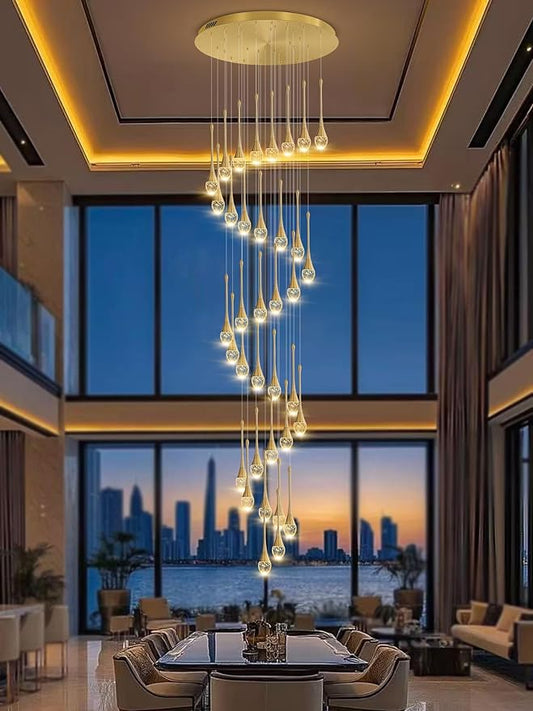 H150 Spiral Chandelier Lighting Modern Gold Chandelier Light Fixture for Foyer Hallway Crystal Chandeliers for High Ceilings Suitable for Sloping Ceiling 2700-6000k Dimmable