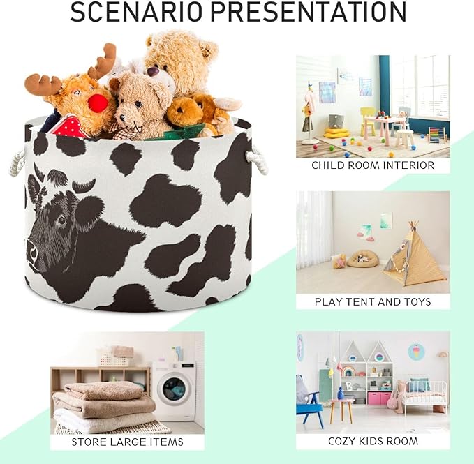 xigua Large Storage Basket Cotton Rope Basket Cow Print Pattern Baby Laundry Basket for Blankets Toys Storage Basket Laundry Hamper