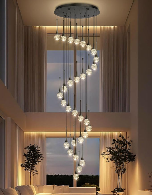 30 Light Modern Glam Crystal Chandelier for High Ceiling LED Dimmable Ceiling Pendant Light Staircase Foyer Enterway Living Room Chandelier Lighting Antique Black