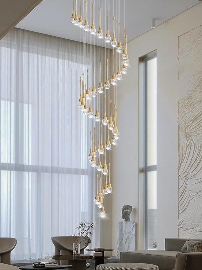 H197 Foyer Chandeliers for high Ceiling Luxury Hanging Lights High Ceiling Pendant Lighting for Living Room Staircase Dimmable 2700K-6000K