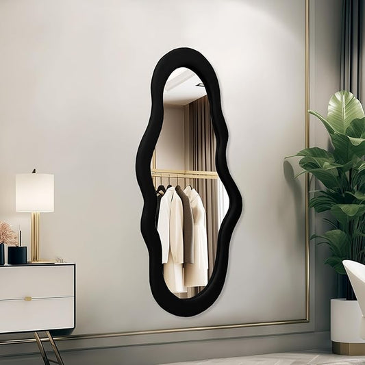 Cloud Shape Black Frame Mirror Unique 44X21 Inch Full Length Wall Mounted Mirror Tall Mirror Full Body Floor Length Mirror Dressing Body Mirror Frameless Mirror for Bedroom Bathroom Living Room