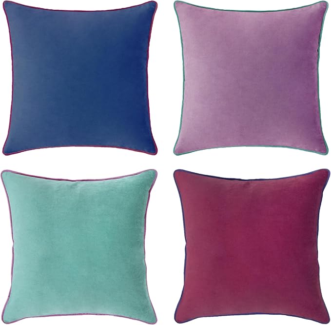 MONDAY MOOSE Decorative Throw Pillow Covers Cushion Cases, Set of 4 Soft Velvet Modern Double-Sided Designs, Mix and Match for Home Decor, Pillow Inserts Not Included (22x22 inch, Purple/Blue)
