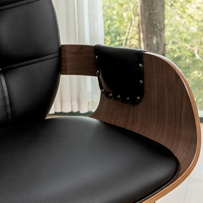 Set of 2 Kitchen & Dining Room Chairs - Mid Century Modern Chairs with Upholstered Seat, Cushion Arm, High Back, Metal Legs Walnut Dining Chairs for Kitchen/Living Room (Modern Black)