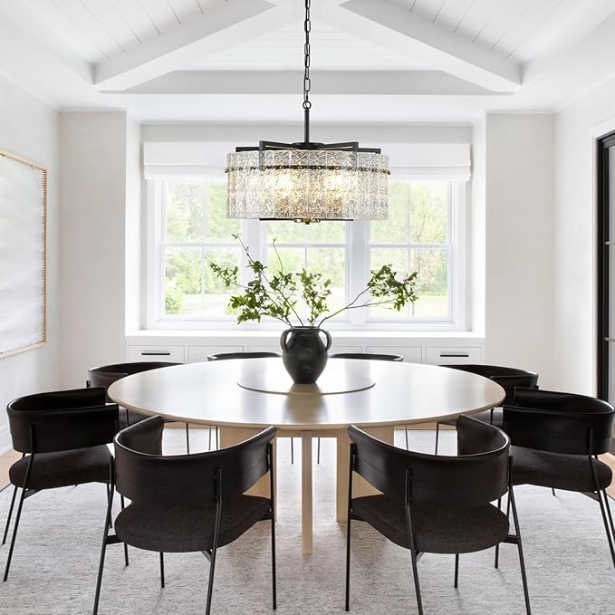 Modern Chandeliers for Dining Room,20" Black Gold Luxury Water Ripple Glass Bedroom Light Fixture,5-Light Glass Pendant Lights Kitchen Island for Living Room,Foyer