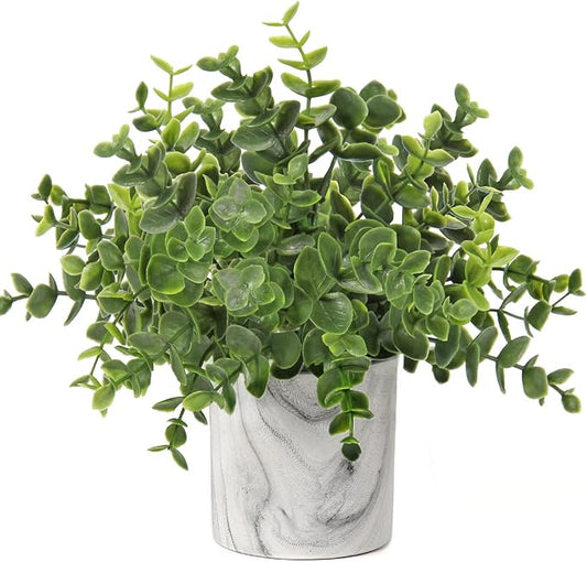 Hollyone Faux Plants Indoor Artificial Mini Potted Plants Plastic Green Plant Small Fake Plants Eucalyptus Decor in Pots for Home Table Room Bathroom Decor