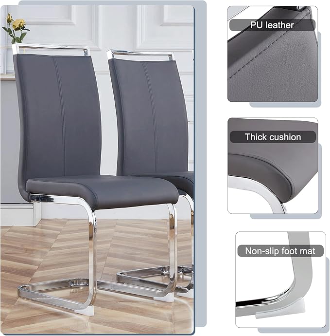Glass Dining Table Set, 5 Piece Set with Tempered Glass Top and Modern MDF Base, Includes 4 PU Leather Ergonomic Chairs