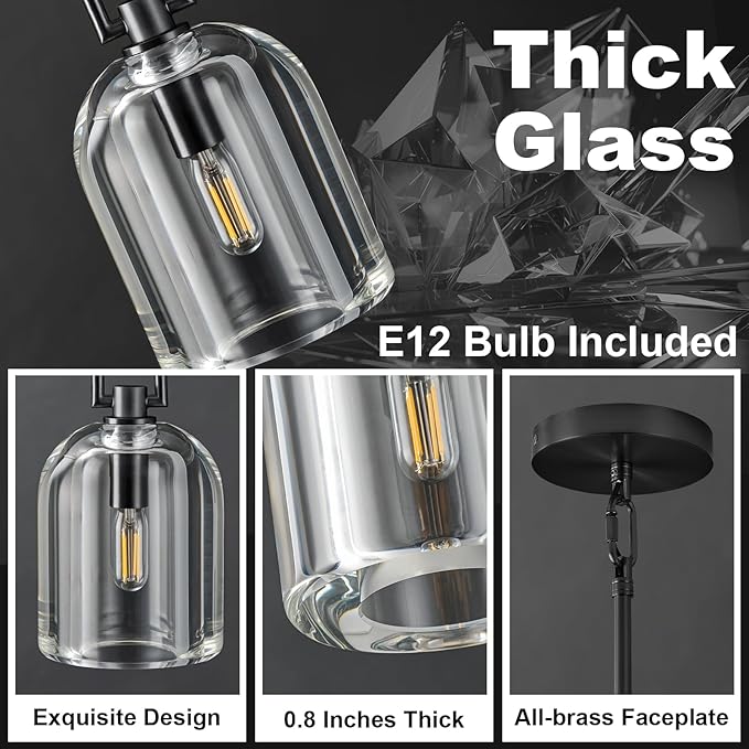 Black Pendant Light Fixtures, Modern Pendant Lights, Indoor Pendant Light for Kitchen Island Dining Room Living Room Bedroom Bathroom, E12 Bulb Included, 2PCS