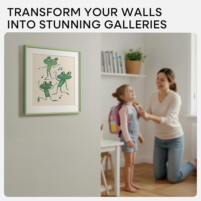 Homeforia 14x14 Picture Frame Sage Green, High End Metal 14 x 14 Square Poster Frames with Mat 12 x 12 Photo, 14x14 Frame Matted to 12x12 Art, 14by14 Hanging Frames, Tempered Glass, Wall Kit, Set of 1