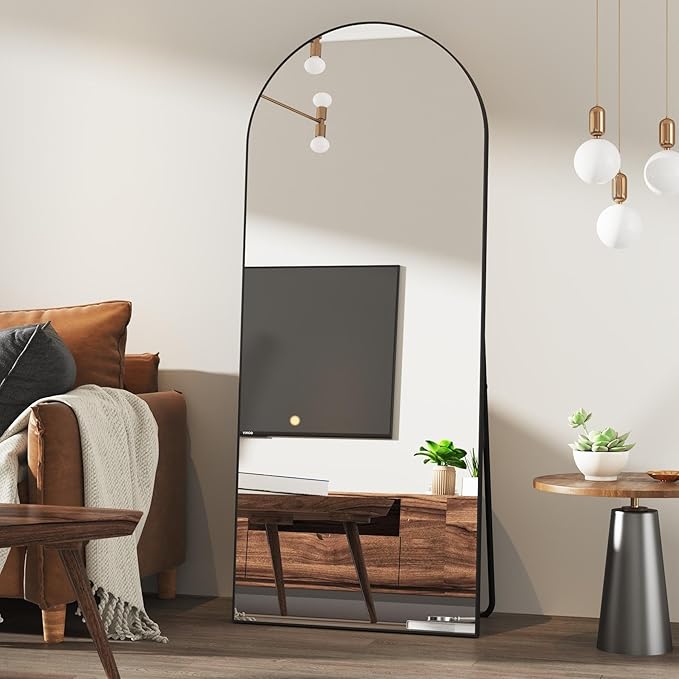 65"x24"Arched Full Length Mirror with Stand,Black Large Mirror,Shatterproof Tempered Glass&Aluminum Alloy Frame,Freestanding Full Body Mirrorr for Bedroom,Living Room,Dressing Room