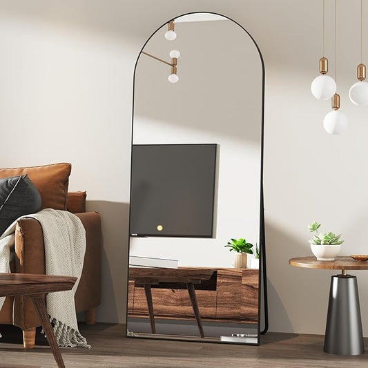 65"x24"Arched Full Length Mirror with Stand,Black Large Mirror,Shatterproof Tempered Glass&Aluminum Alloy Frame,Freestanding Full Body Mirrorr for Bedroom,Living Room,Dressing Room