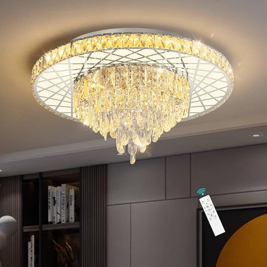 LED Chandelier for Dining Room Modern Crystal Ceiling Chandeliers Light for Bedroom Living Room Lights with 40W LEDs Dimmable Bulbs Silver Lighting Fixtures