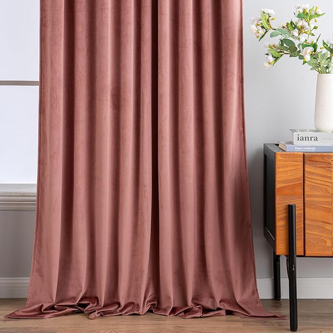 MIULEE Dusty Rose Velvet Curtains 96 Inches Long 2 Panels - Pinch Pleated Luxury Room Darkening Curtains for Bedroom Living Room Blackout Thermal Insulated Soft Pink Window Drapes Back Tab Rod Pocket